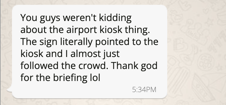 Client WhatsApp message